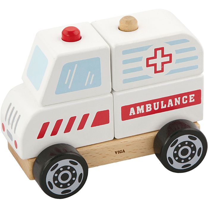 VIGA Stapel Ambulans i trä, Ambulans, stl. 13x10x8 cm, 1 st.