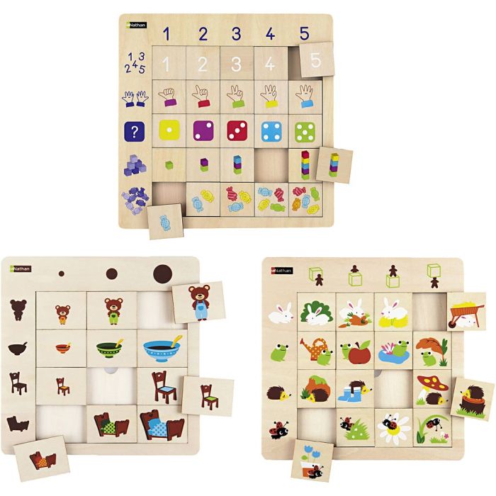 Inlärningsspel, Placering + Storlek + Siffror, 12-25 brickor, 1 förp.