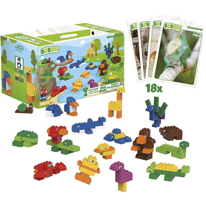 BIOBUDDI Byggklossar, Djur, 240 st./ 1 set