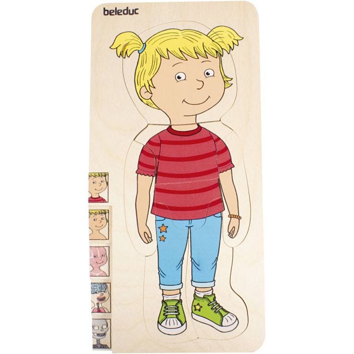 beleduc Träpussel i flera lager av människokroppen, flicka, stl. 29x14x19 cm, 1 st.