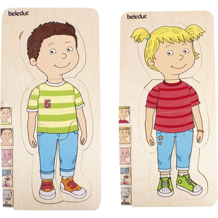Lager på lager-träpussel om kroppen, stl. 29x14x19 cm, 2 st./ 1 set
