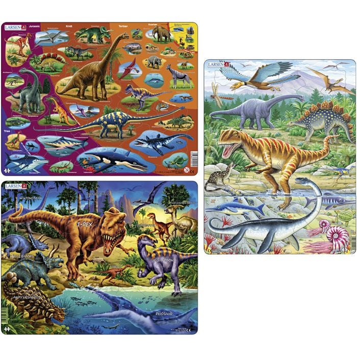 Pussel dinosaurier, stl. 28,5x36,5 cm, 35-69 brickor, 3 st./ 1 förp.