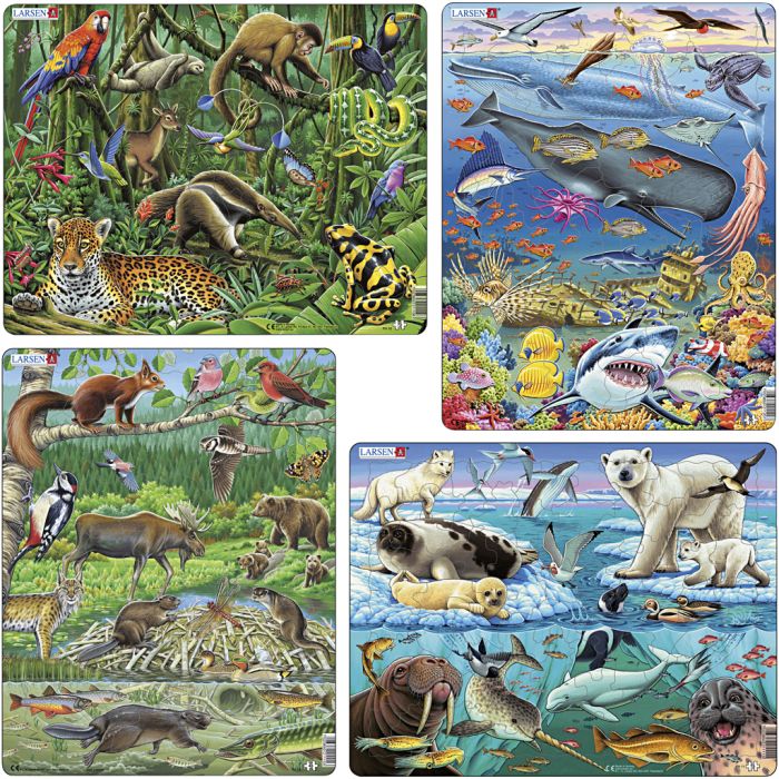 Pussel natur och vilda djur, 45-75 brickor, 4 st./ 1 förp.