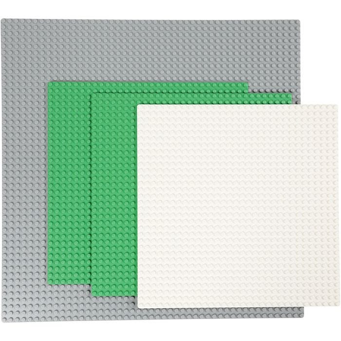 LEGO® Byggplattor, stl. 25x25 + 38x38 cm, grön, grå, vit, 4 st./ 1 förp.