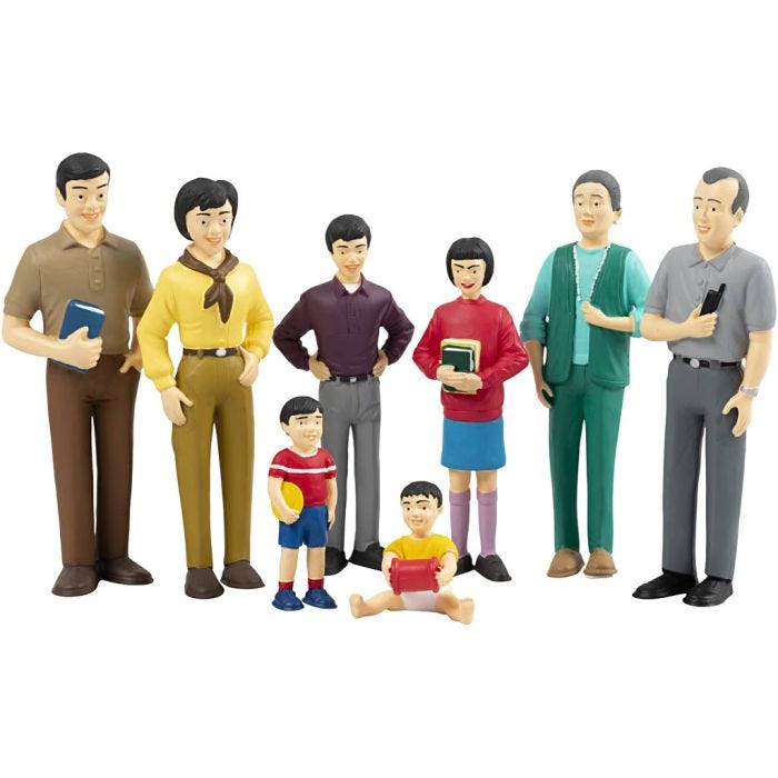 Familj, asiatiskt, H: -12 cm, stl. 12 cm, 8 st./ 1 förp.