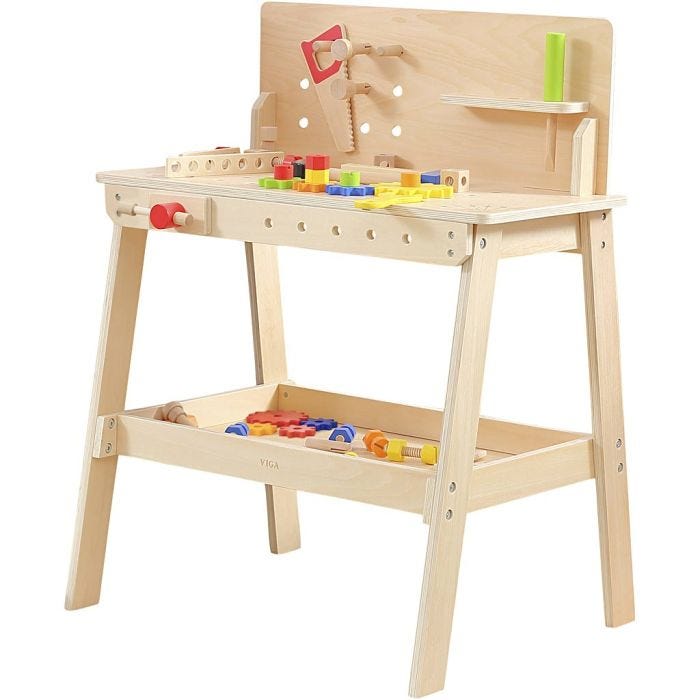 Arbetsbänk i trä, H: 59 cm, L: 74 cm, B: 44 cm, stl. 74x59x44 cm, 1 set