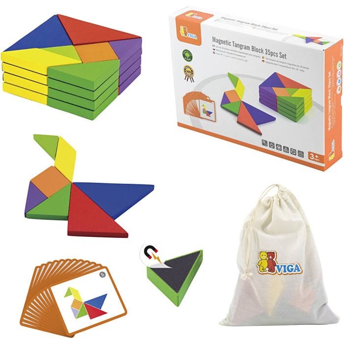 VIGA Magnetiskt Tangram-Spel, H: 1 cm, L: 10 cm, B: 10 cm, 35 delar/ 1 förp.