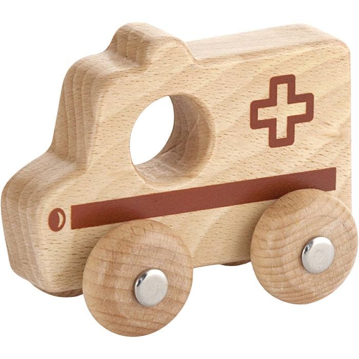 VIGA Träbil, Ambulans, H: 4,2 cm, L: 9 cm, B: 7,5 cm, 1 st.