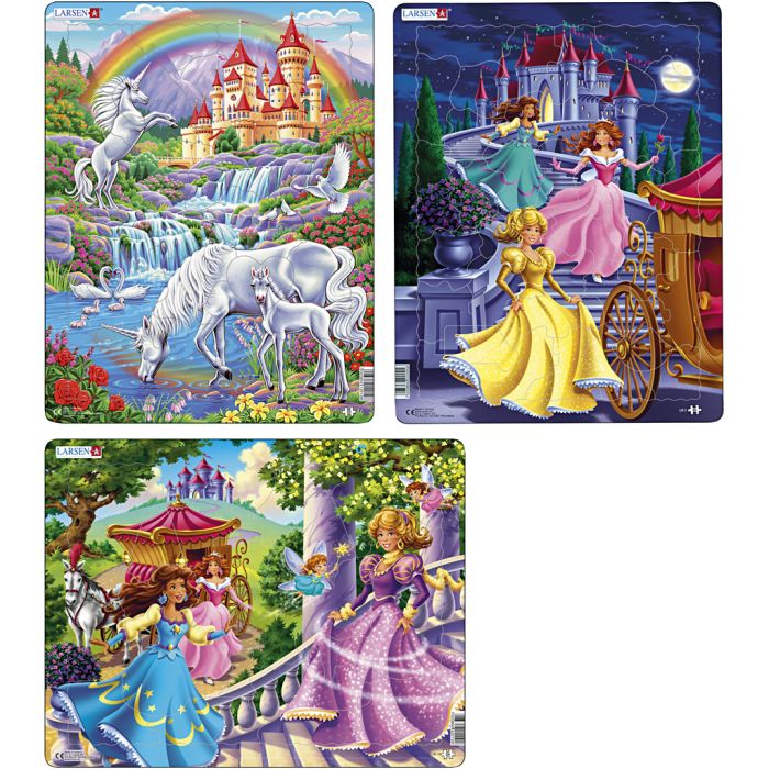 Pussel prinsessor, stl. 28,5x36,5 cm, 24-40 brickor, 3 st./ 1 förp.