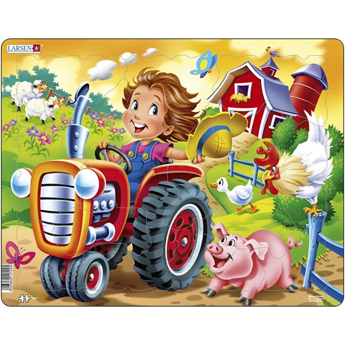 Pussel, barn på traktor, stl. 28,5x36,5 cm, 15 brickor, 1 st.