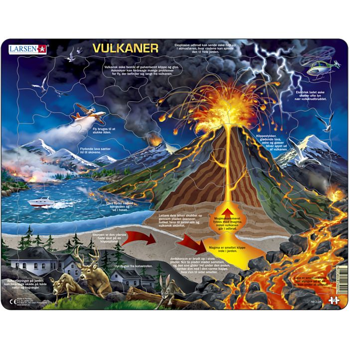 Pussel, vulkaner, stl. 28,5x36,5 cm, 70 brickor, 1 st.