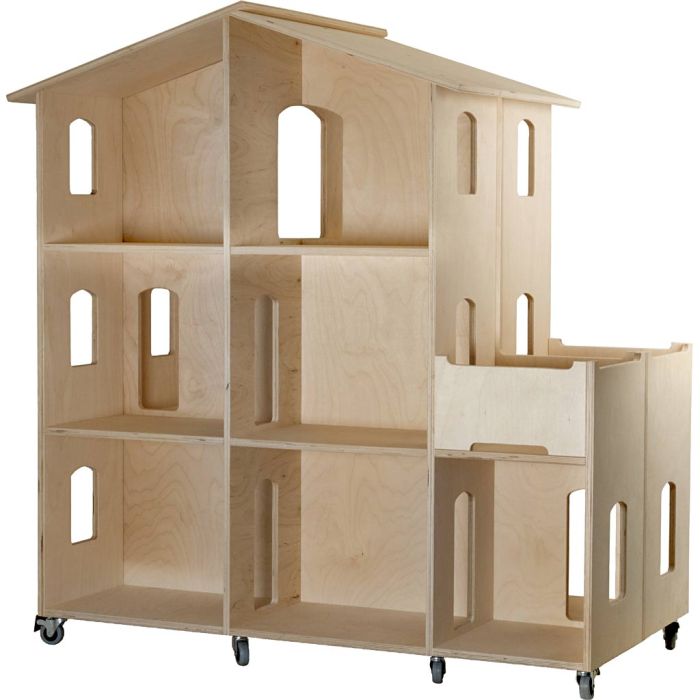 Stort Dockhus på Hjul, H: 120,7 cm, L: 60,5 cm, B: 123 cm, 1 st.