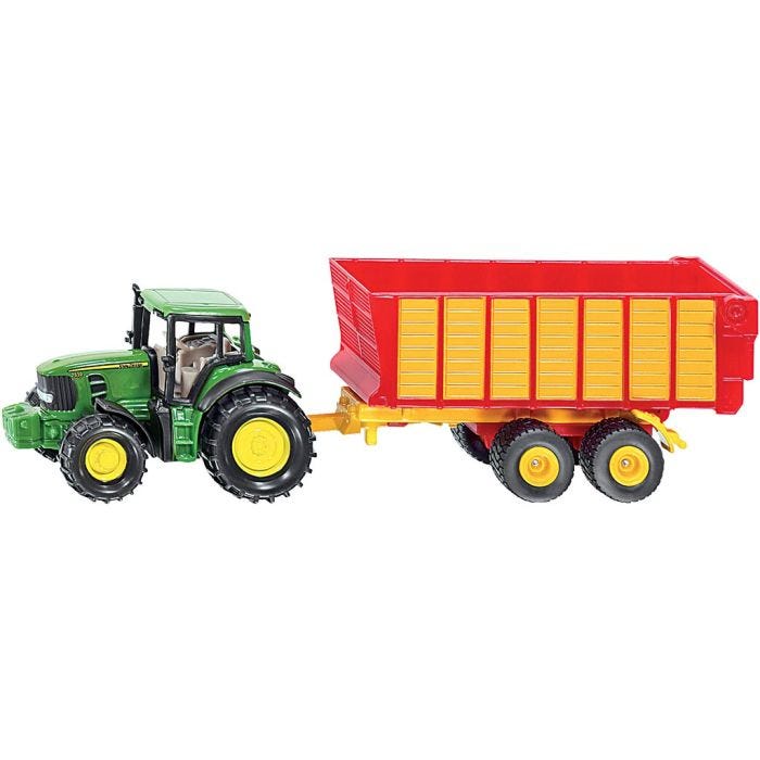 Siku Traktor med släp, John Deere 1:50, H: 48 mm, L: 169 mm, B: 38 mm, 2 delar/ 1 förp.
