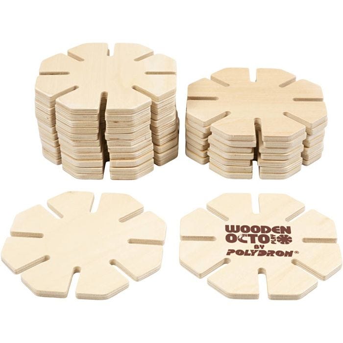 Polydron Octoplay-Byggset i trä, Dia. 12 cm, 20 delar/ 1 set