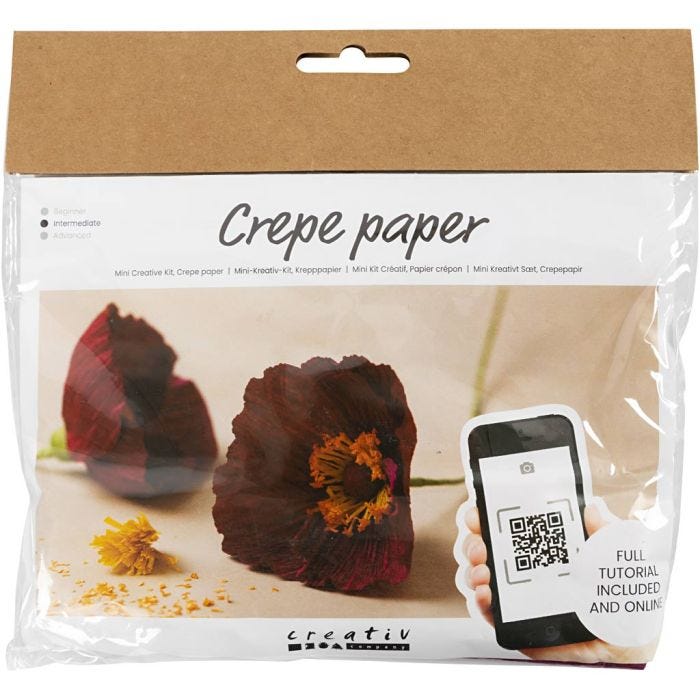 Mini DIY Kit Kräppapper, Vallmo, Stretchbarhet: 180%, 105 g, 1 förp.