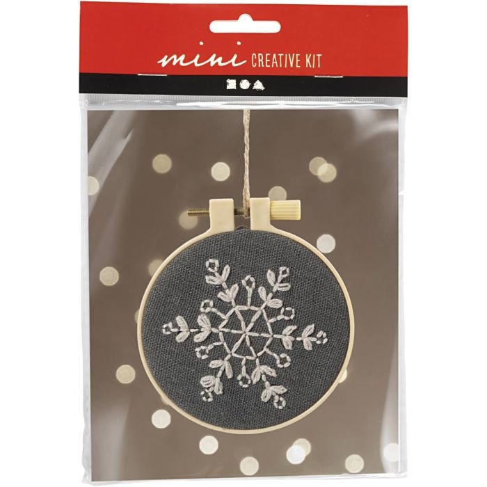 Mini DIY Kit Broderi, Snöflinga, grå, 1 förp.