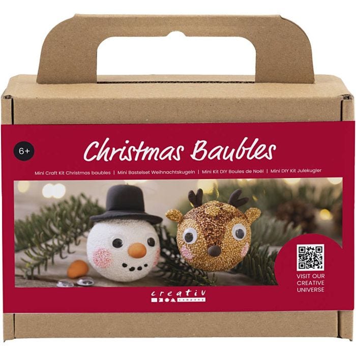 Mini DIY Kit Julgranskulor, Ren och snögubbe, 1 förp.