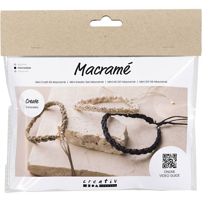Mini DIY Kit Makramé, Armband, svart, olivbrun, sand, 1 förp.