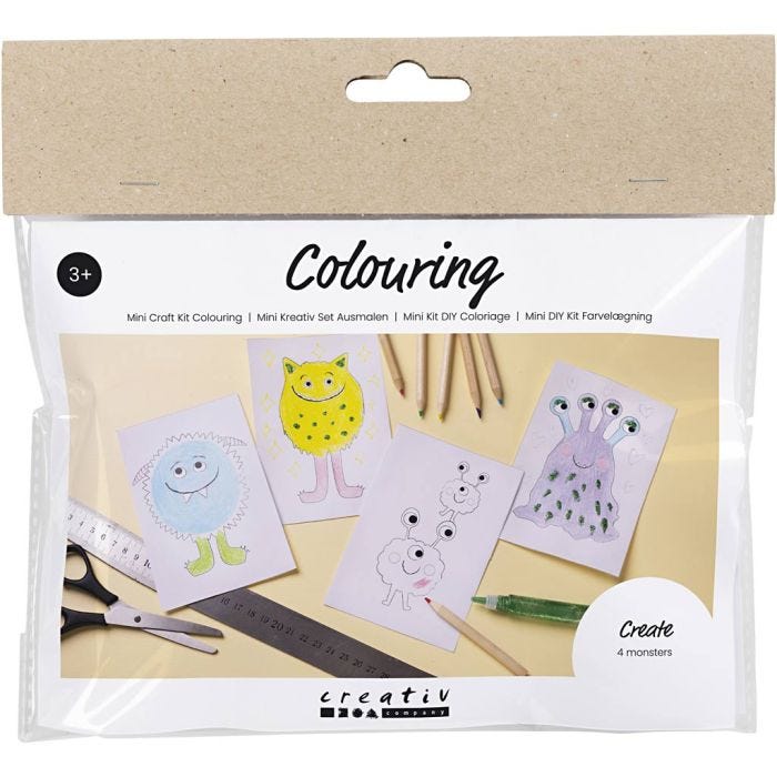 Mini DIY Kit Färgläggning, Monster, mixade färger, 1 förp.