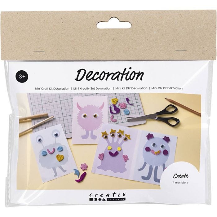 Mini DIY Kit Dekoration, Monster Collage, pastellblå, pastellgrön, pastellrosa, pastelllila, 1 förp.