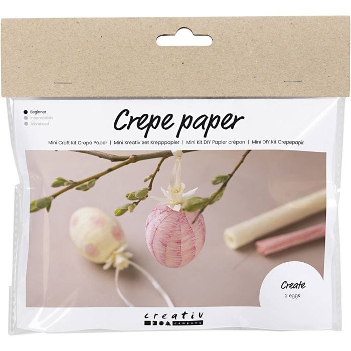 Mini DIY Kit Kräppapper, Ägg, ljusrosa, ljusgul, 1 förp.