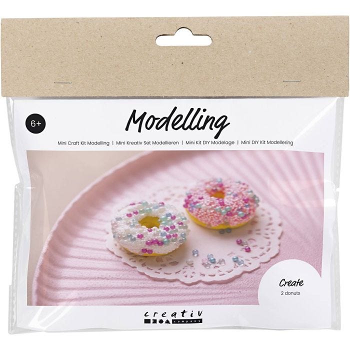 Mini DIY Kit Modellera, Donuts, rosa, turkos, vit, gul, 1 förp.