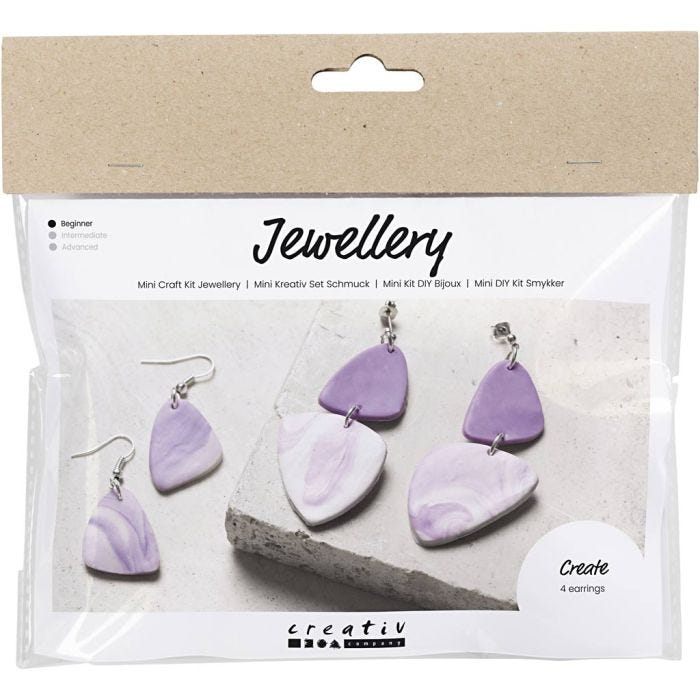 Mini DIY Kit Smycken, Marmorerade örhängen, ljuslila, 1 förp.