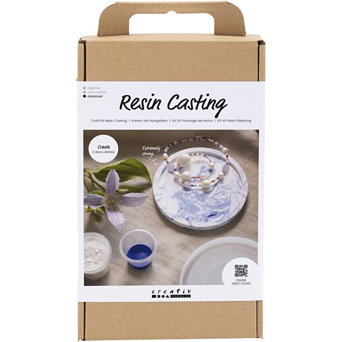 DIY Kit Resingjutning, Rund bricka med marmorering, blå, vit, 1 förp.