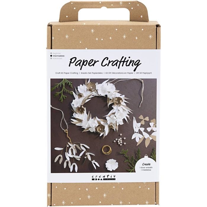 DIY Kit Pappersdekoration, Krans, vit, ljusnatur, 1 förp.