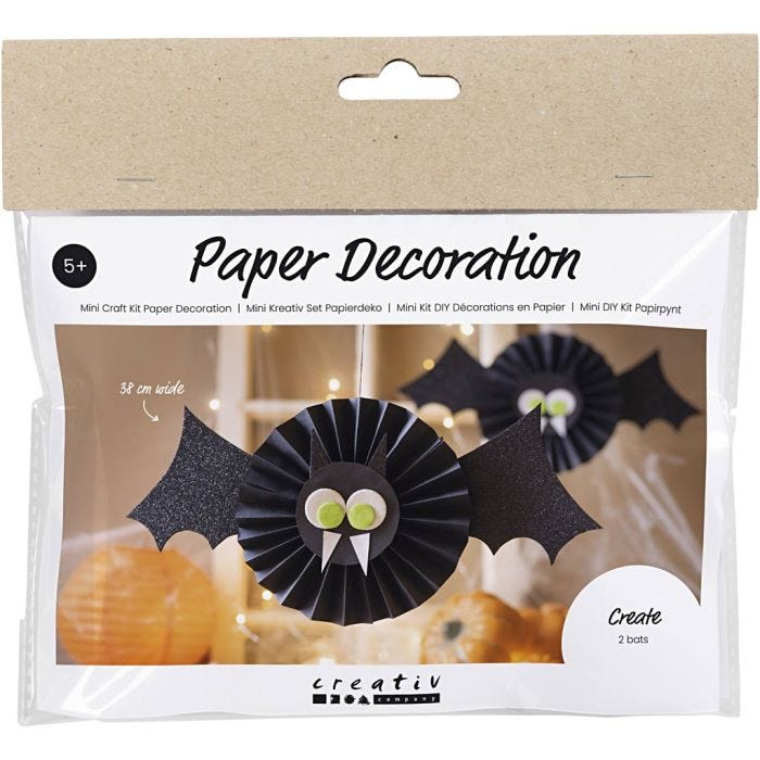 Mini DIY Kit Pappersdekoration, Fladdermöss, svart, vit, 1 förp.