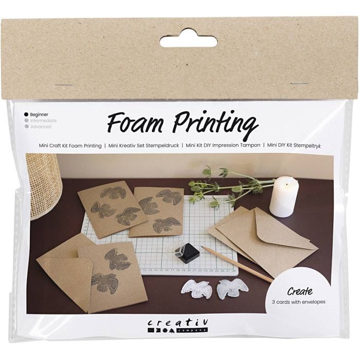 Mini DIY Kit Stämpeltryck, Kort med duvor, beige, 1 förp.