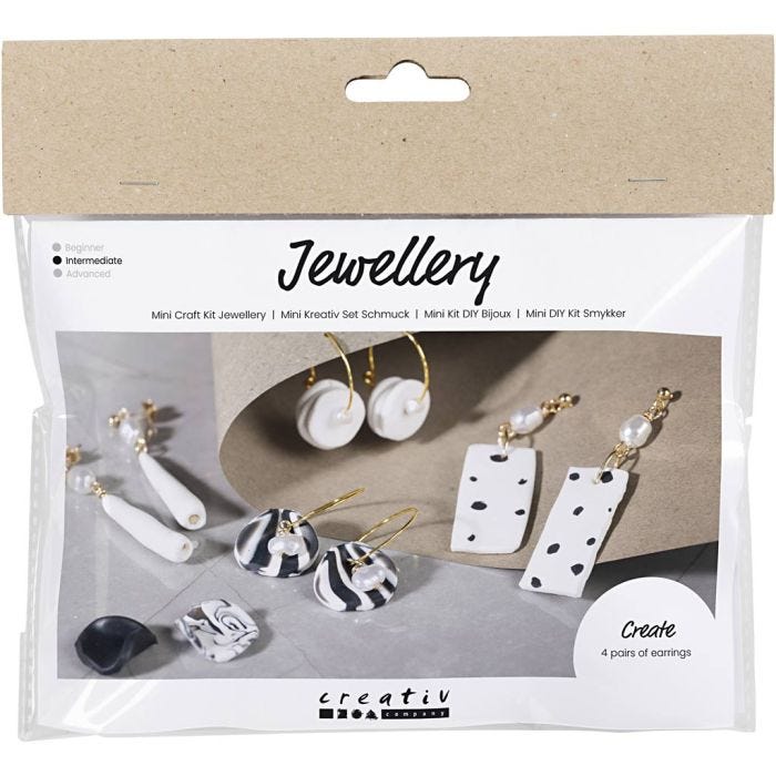 Mini DIY Kit Smycken, Örhängen, svart, vit, 1 förp.