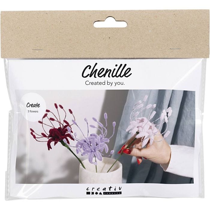Mini DIY Kit Blommor av Piprensare, Spindellilja, softrosa, ljuslila, mörkröd, 1 förp.