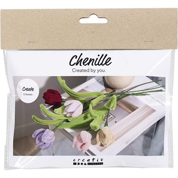 Mini DIY Kit Blommor av Piprensare, Tulpaner, mixade färger, 1 förp.
