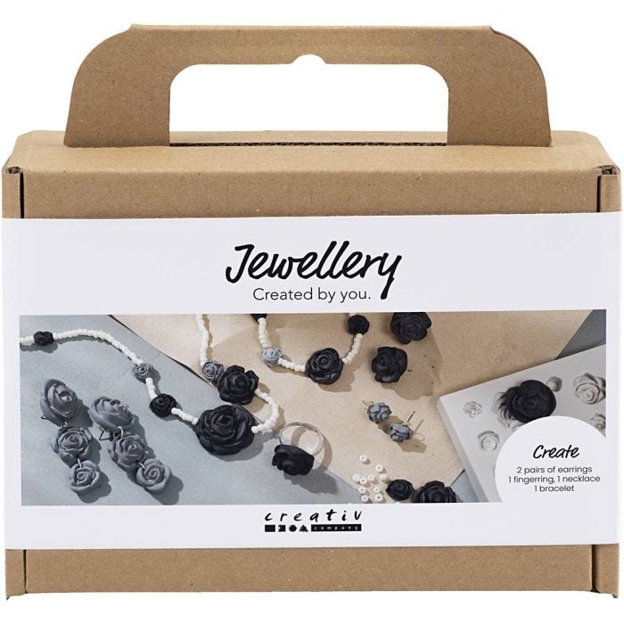 Mini DIY Kit Smycken, Rosor, svart, svart/vit, vit, 1 förp.
