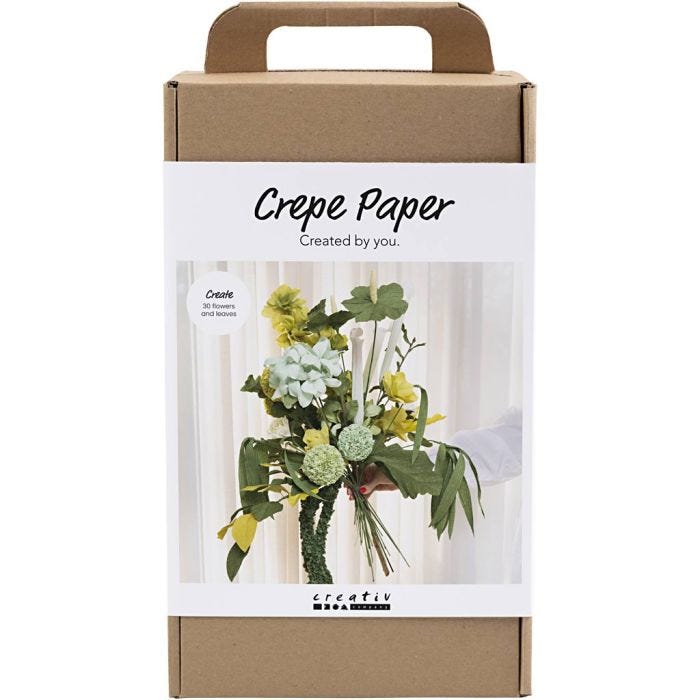 Maxi DIY Kit Kräppapper, Blombukett, ljusgrön, mörkgrön, pastellgrön, vit, 1 förp.
