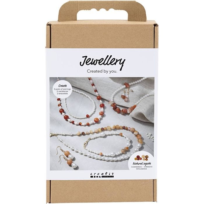 DIY Kit Smycken, beige, bränd orange, vit, pärlemor, 1 förp.