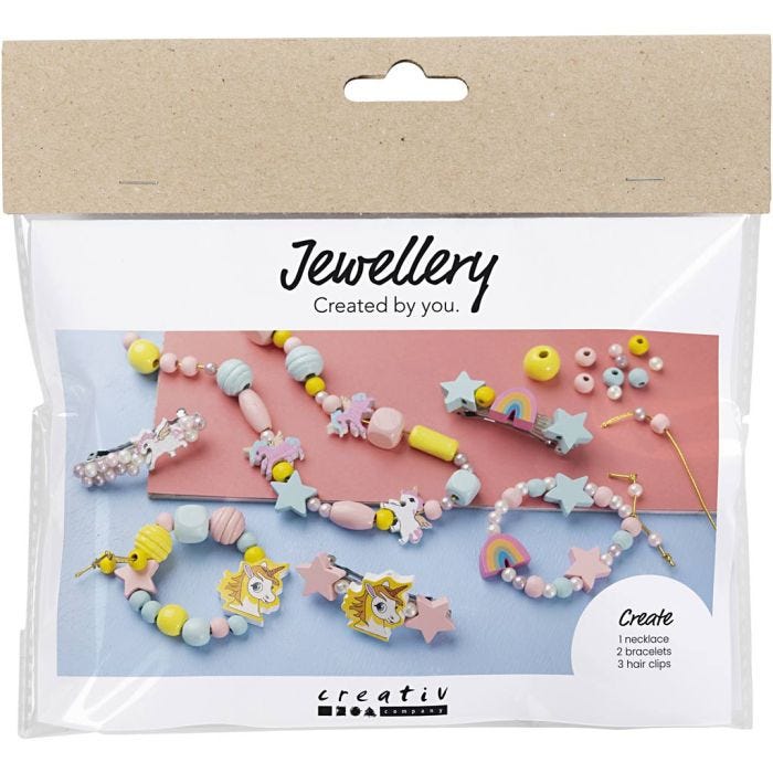 Mini DIY Kit Smycken, Halsband, armband, örhängen, ljusblå, ljusröd, gul, 1 förp.