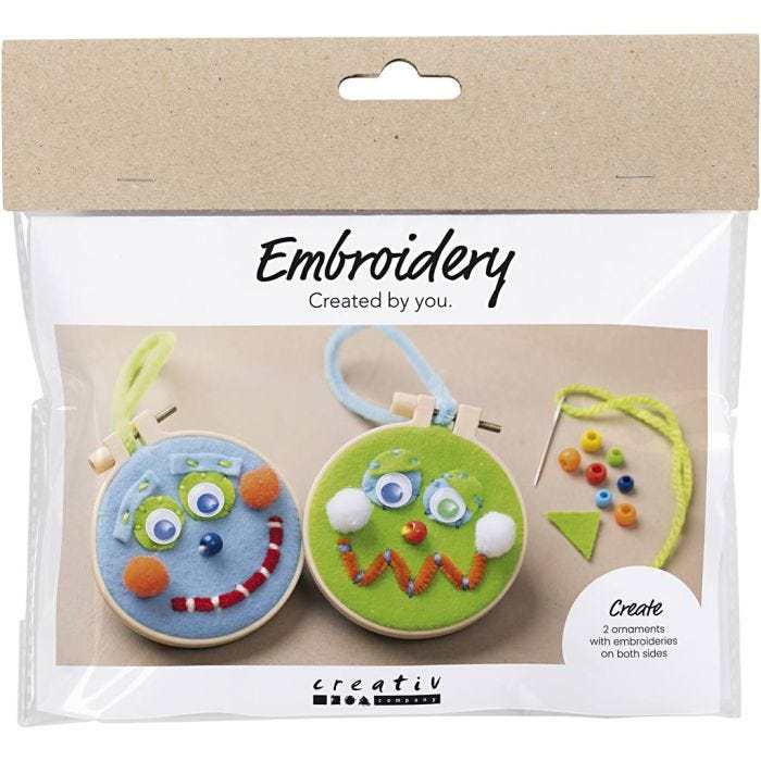 Mini DIY Kit Broderi, Ansikten, blå, grön, 1 förp.