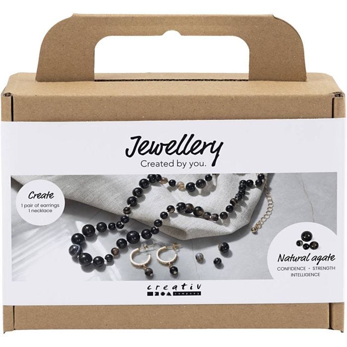Mini DIY Kit Smycken, Halsband och örhängen, svart, vit, 1 förp.