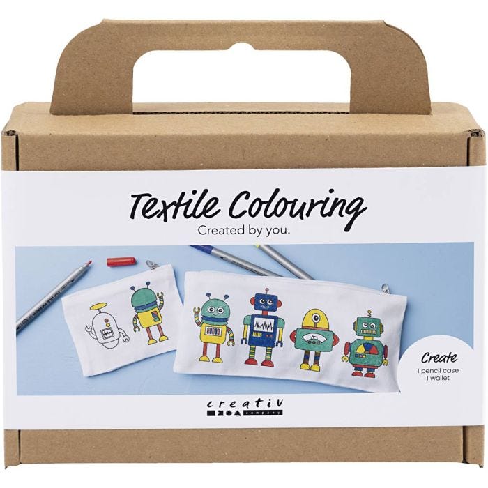 Mini DIY Kit Textilmålning , Robot, primärfärger, 1 förp.