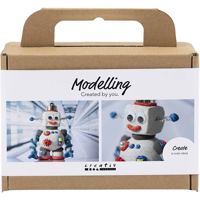 Mini DIY Kit Modellera, Robot, blå, grå, röd, 1 förp.