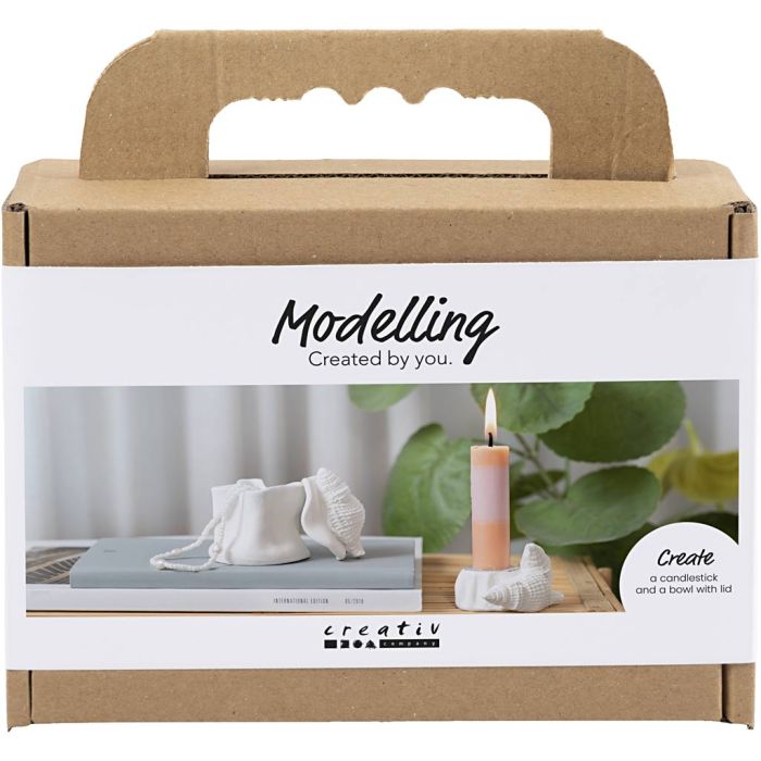 Mini DIY Kit Modellera, Ljushållare med skal, off white, 1 förp.