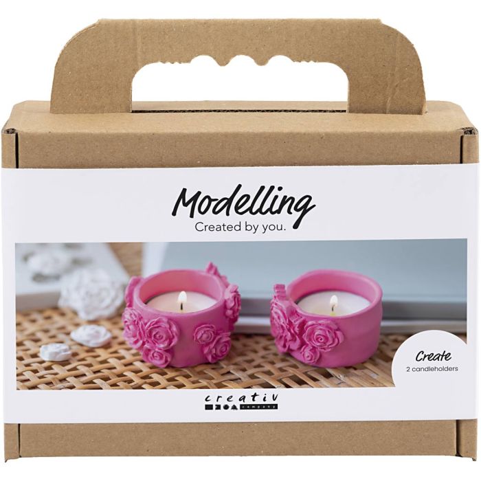 Mini DIY Kit Modellera, Värmeljushållare, rosa, 1 förp.