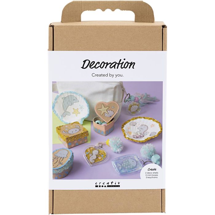 DIY Kit Dekoration, Lådor, skal, nyckelringar, pastellfärger, 1 förp.