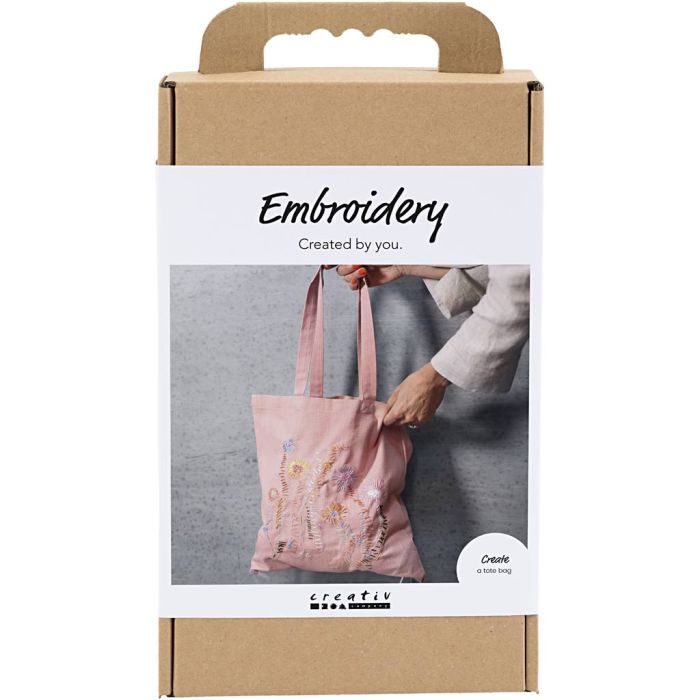 DIY Kit Broderi, Textilkasse, softrosa, 1 förp.