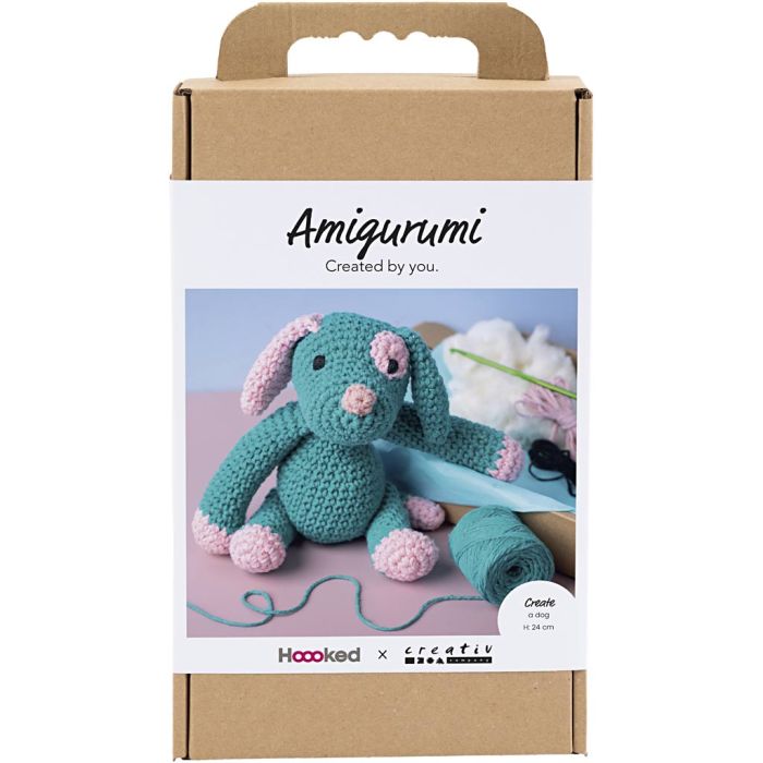 DIY Kit Amigurumi , Valp, pastellrosa, mörkturkos, 1 förp.