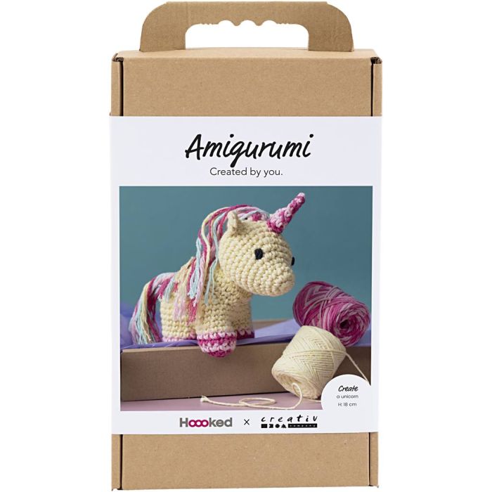 DIY Kit Amigurumi , Enhörning, regnbågsfärger, 1 förp.