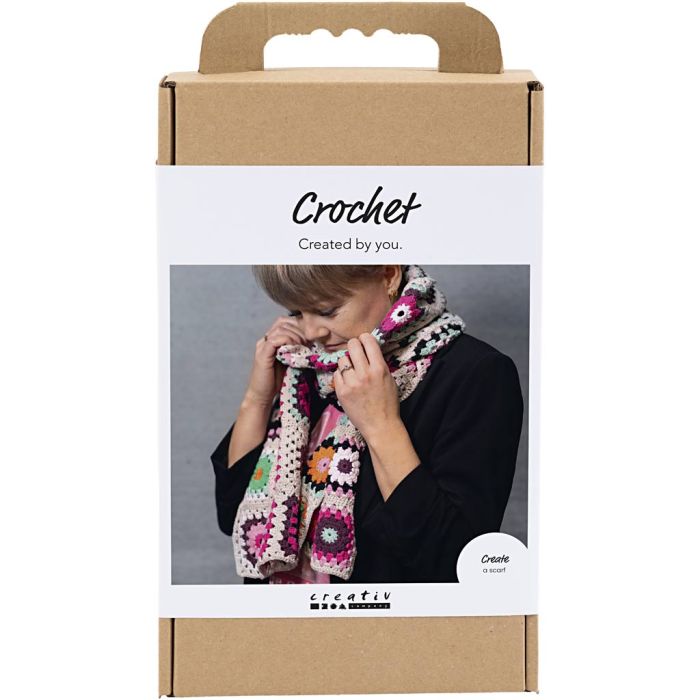 DIY Kit Virkning, Scarf, cream, varmfärger, 1 förp.