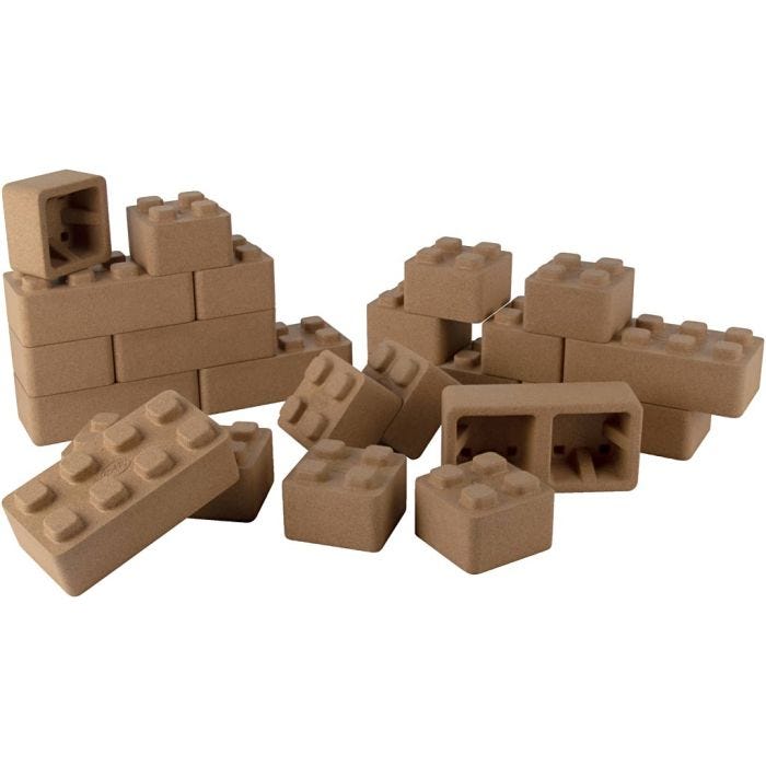 Dantoy byggklossar i kork, stl. 20x10x6 + 10x10x6 cm, 22 delar/ 1 förp.